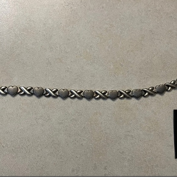 925 Silver Sterling Silver Bracelet 7-1.2" Heart X Pattern- Vintage -NWT - Picture 2 of 8